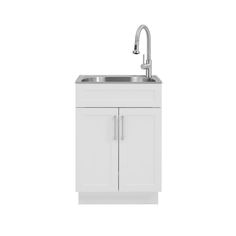 All-in-One 24.125 in. x 21.375 in. x 35 in. Stainless Steel Laundry Sink with Faucet and Storage Cabinet - Super Arbor White Storage Cabinets, White Faucet, Laundry Room Sink, White Laundry, Laundry Room Renovation, Laundry Tubs, Laundry Sink, Glacier Bay, Sink Storage