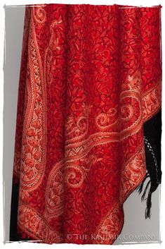 Scarlet Trésor de la Flamme Paisley Antiquaires Shawl — Seasons by The Kashmir Company Kashmiri Suits, Hand Dyed Shawl, Kashmiri Embroidery, Paisley Shawl, Kashmiri Shawls, Wool Shawl, Tres Chic, Paisley Pattern, Scarlet