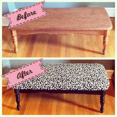 a bench that has been upholstered to look like it is being used as a coffee table