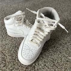 Size 8 White Nike High Top Airforces. Worn Once, Only Dusty From Sitting For So Long. Practically New, Great Quality White Nike High Tops, High Top Nike Shoes, High Top Nike, Nike High Top, Nike High Tops, Nike High, Top Nike, White Nike, Nike White