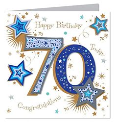 a 70th birthday card with stars and the number seventy