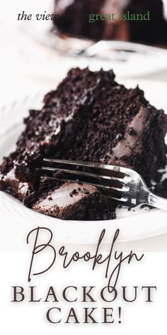 a piece of chocolate cake sitting on top of a white plate next to a fork