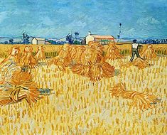 a painting of people in a wheat field