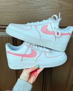 Step up your shoe game with my custom Air Force 1's. These shoes are not only stylish but also water-resistant, ensuring they stay protected from damage. However, these shoes should be treated with care as they are not indestructible. Each pair is made to order, so you can be sure you're getting a unique product tailored just for you. Get ready to turn heads with these custom sneakers. Water-resistant shoes made with Angelus Paint. No returns are accepted due to the fact that each order is custo Custom Pink Low-top Sneakers, Water Resistant Shoes, Sneakers Trendy, All Nike Shoes, Air Force 1 Custom, Personalized Shoes, Custom Air Force 1, Cute Nike Shoes, Shoes Handmade