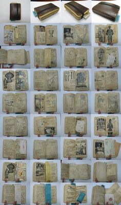 several pages of old books are shown in this collage