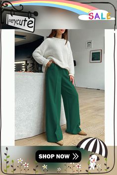 Green High Waisted Draped Wide Leg Pants High Waist Green Wide Leg Pants For Fall, Green Wide Leg Winter Pants, Wide Leg Green Winter Pants, Green Full-length Bottoms For Fall, Green Full Length Bottoms For Fall, Green High-waisted Wide Leg Pants For Fall, Green Baggy Wide Leg Pants, Full Length Green Pants For Fall, Green High-waisted Baggy Wide Leg Pants