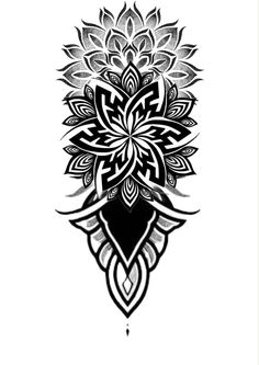 a black and white drawing of a flower with intricate designs on the petals, as well as