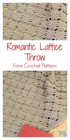 a crocheted blanket with the words romantic lattice throw written in red on it