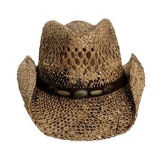 Sedona is the ultimate Womens Woven Seagrass Straw Cowgirl Hat. Adorned with 3/4" faux leather, conchos, and beads, this exclusive hat offers both style and function. Perfect for the fashion-forward individual looking to make a statement with their accessories. Rustic Adjustable Short Brim Hat, Brown Straw Fedora For Ranch, Rustic Adjustable Hats For Rodeo, Adjustable Western Straw Hat For Kentucky Derby, Southern Style Brown Summer Hat, Southern Style Brown Hat With Curved Brim, Brown Southern Style Summer Hats, Southern Style Adjustable Straw Hat For Ranch, Adjustable Straw Fedora For Rodeo