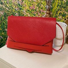 Banana Republic Leather Crossbody Bag Size 8.75” By 7” Red Rectangular Phone Bag With Detachable Strap, Red Crossbody Satchel With Mobile Phone Bag, Red Satchel Phone Bag For Travel, Chic Red Rectangular Phone Bag, Red Phone Bag With Detachable Strap, Red Top Handle Clutch With Removable Pouch, Red Crossbody Flap Bag, Red Crossbody Phone Bag With Adjustable Strap, Red Clutch Evening Bag With Removable Pouch