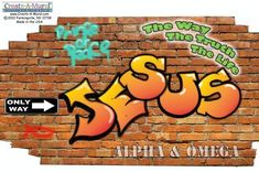 graffiti on a brick wall with the word suss written in green and orange spray paint