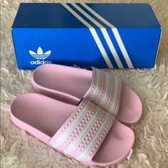 Size 4 In Girls/Euro 36. Brand New With Box. I Usually Wear A 7.5 In Women’s And It Is Slightly Too Small For Me. So I Would Say This Fits A 6-7 In Women’s Shoes. Pink Adidas Sneakers For Summer, Adidas Pink Sneakers For Summer, Yellow Slides, Adidas Floral, Pink Slides, Adidas Slides, Adidas Cloudfoam, Adidas Shoes Women, Water Sandals