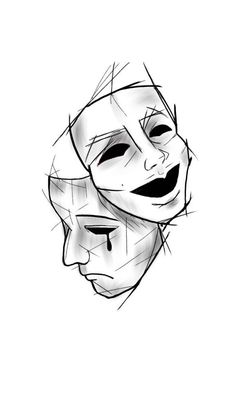 a drawing of two faces with one being drawn in black and white, while the other is