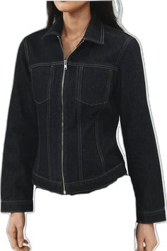 Long Sleeve Cotton Denim Jacket With Zipper Closure, Fitted Cotton Denim Jacket With Zipper Closure, Fitted Denim Jacket With Contrast Stitching, Fitted Denim Jacket With Contrast Stitching And Long Sleeves, Long Sleeve Cotton Denim Jacket With Contrast Stitching, Long Sleeve Denim Jacket With Zipper Closure, Tailored Design, Tailored Dress, Shirt Dress Style