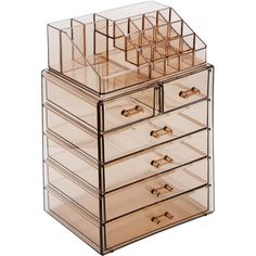 Tired of rummaging through dresser drawers, purses, and bags to find your favorite go-to items? Find beauty in organization with the Sorbus Cosmetic Makeup and Jewelry Storage Case in Bronze Glow! It features clear construction to store your makeup and jewelry with an effortless view. Four drawers on the bottom unit are ideal for oversize cosmetics, toiletries, and grooming tools, while the top two drawers hold smaller items. It also includes 16 slots on the top portion to keep items such as bru Makeup Storage Case, Vanity Counter, Acrylic Storage, Vanity Countertop, Eye Makeup Tips, Small Drawers, Cosmetic Organizer, Makeup Organizer, Ruby Rose