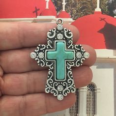 Excited to share the latest addition to my #etsy shop: 1 Turquoise Cross Charm Pendant Silver by TIJC SP1279 https://etsy.me/2BYygWR #supplies #silver #jewelrymaking #crosscharm #crosspendant #christiancharm #christianpendant #smallcrosscharm #silvercrosscharm Clay Cross, Ornate Cross, Bling Flip Flops, Cowgirl Bling, Turquoise Cross, Silver Cross Pendant, Jewellery Making Materials, Gold Cross Pendant, Western Jewelry