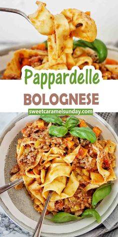 Fork holding pappardelle pasta over a grey bowl of the same. Text is written between 2 images. Pappardelle Pasta Recipe, Pappardelle Pasta, Italian Menu, Italian Pasta Dishes, Beef Pasta, Pasta Sauce Recipes