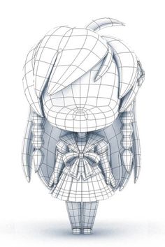 the head and shoulders of an anime character made out of wire, on a white background