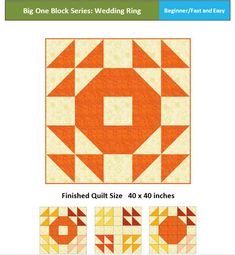 an orange and white quilt pattern with the number nine on it's center piece