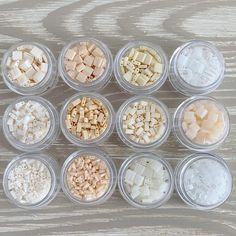 several containers filled with different types of food on top of a wooden table next to the words neutral color kit