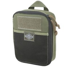 a green and black case with a patch on the side