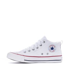 Elevate your kid's style with the Converse Chuck Taylor All Star Malden Street Youth Sneaker. Combining durability with a classic look, these shoes are perfect for casual outings and active play. It's the ideal in-between between the Chuck Taylor All Star hi-top and low-top—plus, they come with padded collars for a super comfy feel. Lace-up. Mid-top with padded collars. Heel pull tab. Chuck Taylor patch. Vulcanized midsole. Rubber outsole. Soccer Shop, Active Play, White Converse, In Between, Mid Top, Hi Top, Converse Chuck Taylor All Star, Chuck Taylor All Star, Converse Chuck