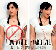 a woman wearing a t - shirt with the words how to hide stabilizer on it