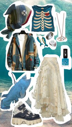 Shark Themed Outfit Aesthetic, Jellyfish Core Outfits, Fish Themed Outfit, Fishcore Outfit, Different Clothing Aesthetics List, Shark Inspired Outfit, Alt Beachy Outfits, Cute Aquarium Outfit, Ocean Core Outfits