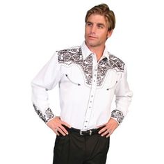 Scully Legends Men's Poly/Rayon Blend Snap Front Shirt, P-634-CRM-L Mode Country, Western Style Shirt, Western Tops, Leather Company, Tops For Men, Styles P, Big Clothes, Shirt Embroidery, Western Shirt