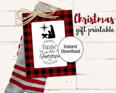 the christmas gift printable is displayed next to a pair of socks