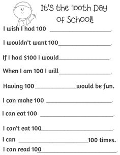 a printable worksheet with words and pictures for the 100th day of school