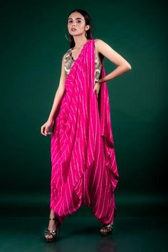 Shop for Nupur Kanoi Pink Crepe Pre-draped Cowl Saree With Blouse for Women Online at Aza Fashions Nupur Kanoi, Drape Saree, Hem Blouse, French Knot, Blouse For Women, Pink Saree, Saree With Blouse, Blouse Online, Printed Sarees