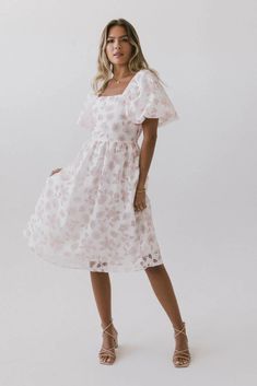 Beckett Floral Midi Dress Sunday Dresses, Pink Formal Dresses, Jewelry Model, Sleeve Cuff, Tie Blouse, Nude Heels, Lace Up Heels, Bow Hair Clips, Tie Dress