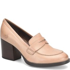 Holliston | Born Shoes Slip-on Leather Heels For Business Casual, Spring Office Leather Shoes With Padded Heel, Classic Spring Leather Loafers, Block Heel Oxfords For Office, Classic Leather Loafers For Spring, Office Loafers With Stacked Heel And Almond Toe, Spring Calf Leather Loafers With Almond Toe, Spring Slip-on Oxfords For Workwear, Spring Leather Shoes With Padded Heel Medium Width