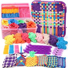 an assortment of colorful loom bracelets and accessories