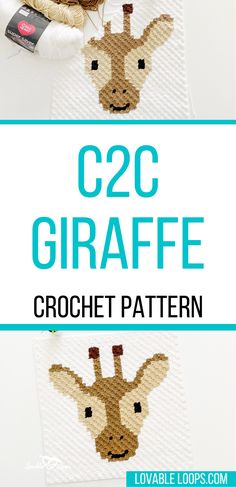 the crochet giraffe pattern is shown with text overlay that reads, c2c giraffe crochet pattern