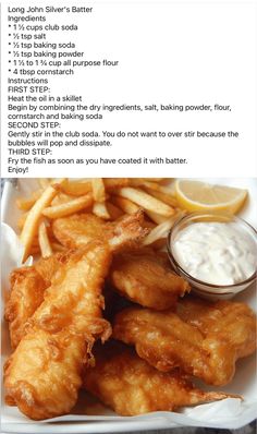 fish and chips are served on a white plate