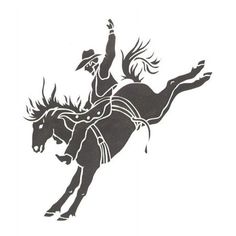 a black and white drawing of a person riding a horse with a lasso on it's back