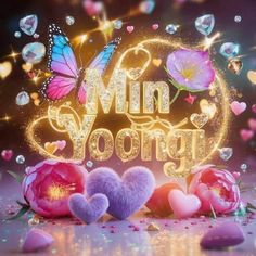 the words win sorry are surrounded by hearts and flowers in front of a purple background