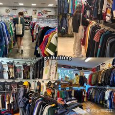 there are two pictures of clothes in the store