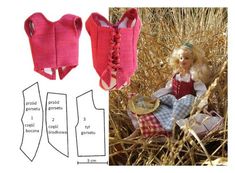 a doll sitting on top of a pile of hay next to an image of a dress and boots