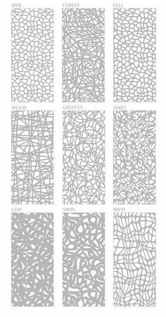 six different types of paper that are cut into squares and have been drawn with white ink