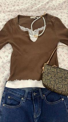 Coffee Brown Top Outfit, Lace Tank Layered Outfit, Brown Long Sleeve Outfit Aesthetic, Brown Sleeveless Top Outfit, Tank Over Long Sleeve Outfit, Brown Lace Tank Top Outfit, Lace Tank Top Outfit Layered Y2k, Lace Shirt Layering Outfit, Brown Long Sleeve Shirt Outfit