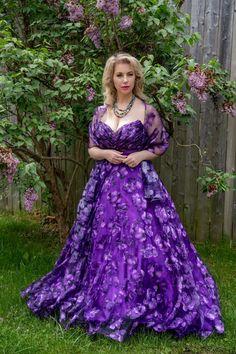 Purple ballgown with lace up corset back for the perfect, customizable fit. No size tag, but I would call this a medium to large. Matching shawl included.  Waist at tightest is about 28" and at largest is about 32".  Bust about 34" at smallest and can extend up to about 40". Matching set 1950's clip-on earrings (very comfortable!) and necklace pictured on the model compliment the gown and are available as an additional purchase for just $55.  They will ship at no extra charge if ordered at the s Purple Ballgown, Lace Up Corset Back, Lace Up Corset, Corset Back, Future Wedding Plans, Dress Clothes For Women, Ball Gown, Future Wedding, Matching Sets