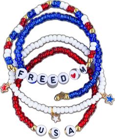 4th Of July Bracelets, Lauren Kelly, Blue Bracelets, Patriotic Bracelet, Bracelets Red, Multiple Bracelets, Seed Bead Bracelets, Blue Bracelet, Gold Stars