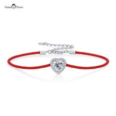 Lucky Red Rope Bracelet Elegant 1ct heart-shaped Moissanite bracelet with sparkling Zirconia accents. Features D color grade and VVS1 clarity, set in 925 silver with an 18K white gold plating. Adjustable for a perfect fit. Bracelets Women, Silver Party, Color Heart, Red Rope, Bangles Jewelry, Colorful Heart, Heart Bracelet, Heart Charm Bracelet, Jewelry Party