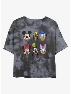 Disney Mickey Mouse And Friends Faces Womens Tie-Dye Crop T-Shirt | BoxLunch Disney Crewneck, Tie Dye Girl, Disney T Shirt, Disney T, Disney Tees, Kids Pattern, Black Tie Dye, Crop T Shirt, Mickey Mouse And Friends