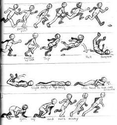 some drawings of people doing different things in the same direction, including running and walking