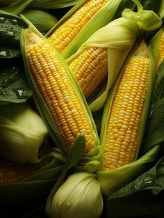 corn on the cob with leaves and water droplets