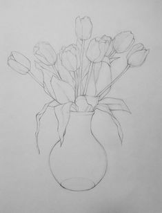 a drawing of some flowers in a vase